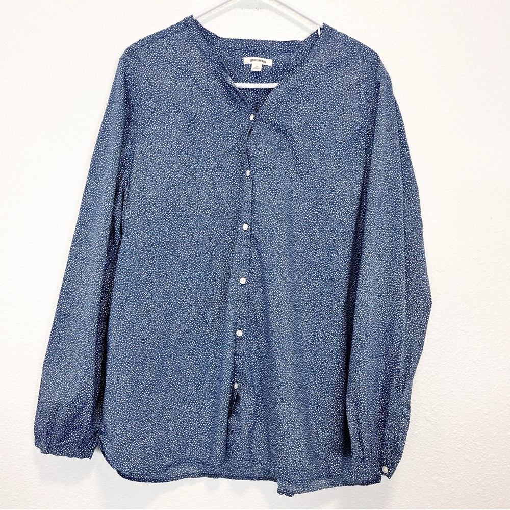 Goodthreads Peasant Blouse Blue & White Design Button Down Women XL